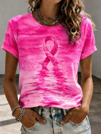 Women's pink tie breast cancer awareness print round neck short sleeve T-shirt