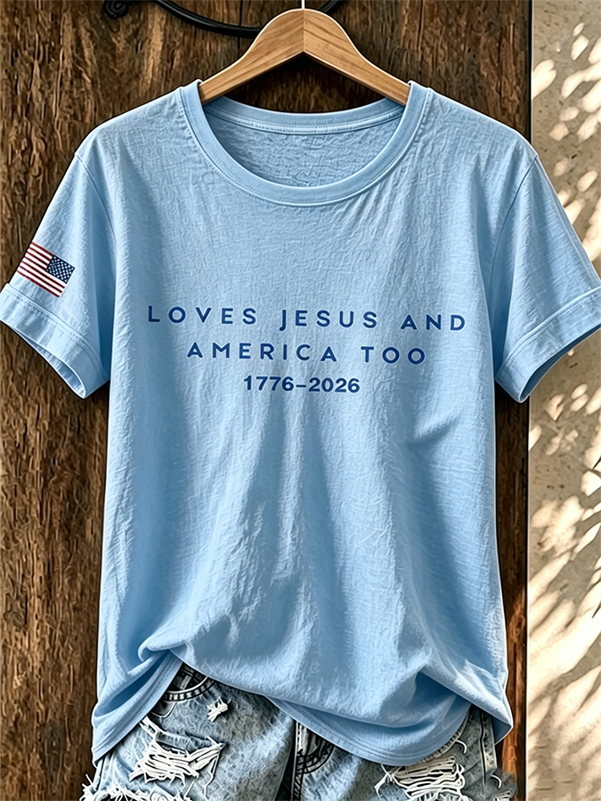 Women's Love for Jesus American Flag Cross Color Short Sleeved T-Shirt