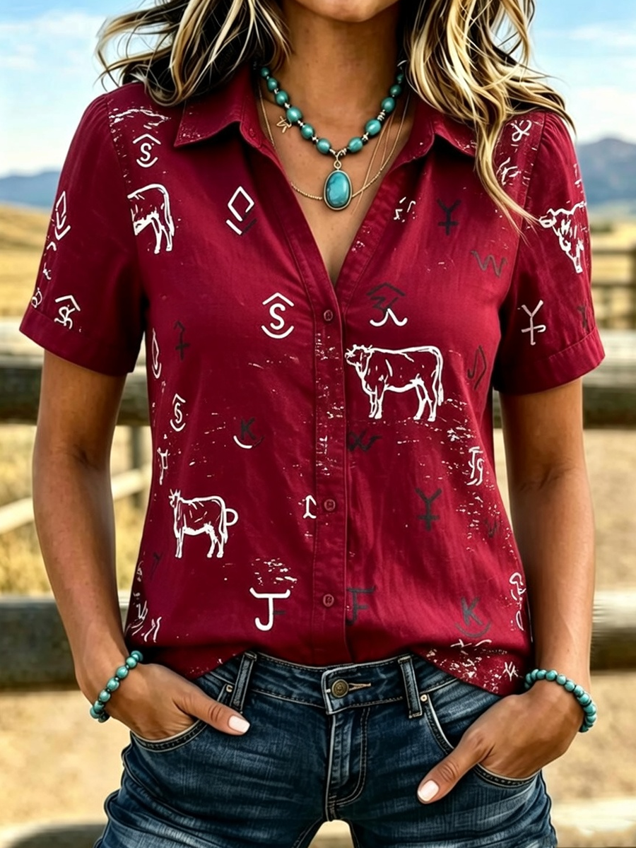 Women's Western-style Retro Print Shirt
