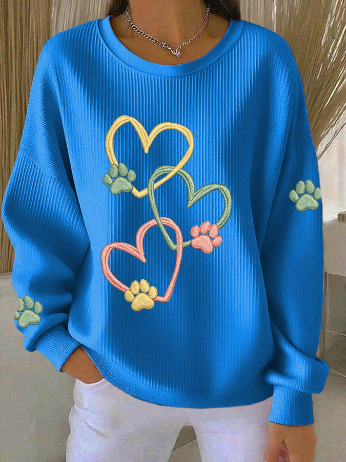 Women'S Heart-Shaped Paw Print Casual Sweatshirt