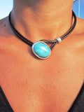 Leather Turquoise Choker Necklace