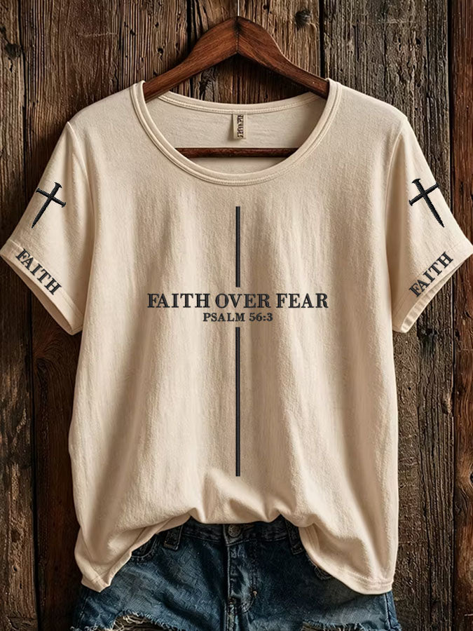 Women's Faith Over Fear Printed Casual T-shirt