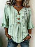 Women'S V-Neck Half Sleeved Shirt Printed Top