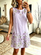 Women'S Cotton And Linen Faith Casual Floral Dress