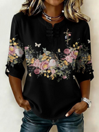 Women'S Retro Faith Flower Art Cotton And Hemp Printing Design Casual T-Shirt