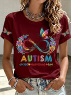 Women'S Casual Autism Awareness  Print T-Shirt
