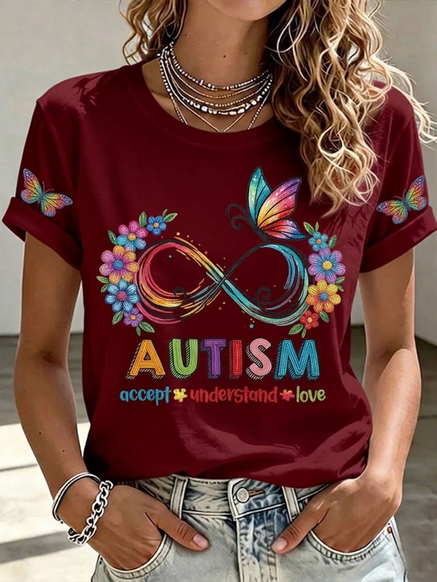 Women'S Casual Autism Awareness  Print T-Shirt
