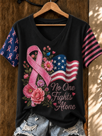 Women'S Flag Breast Cancer Awareness Print Short Sleeve T-Shirt