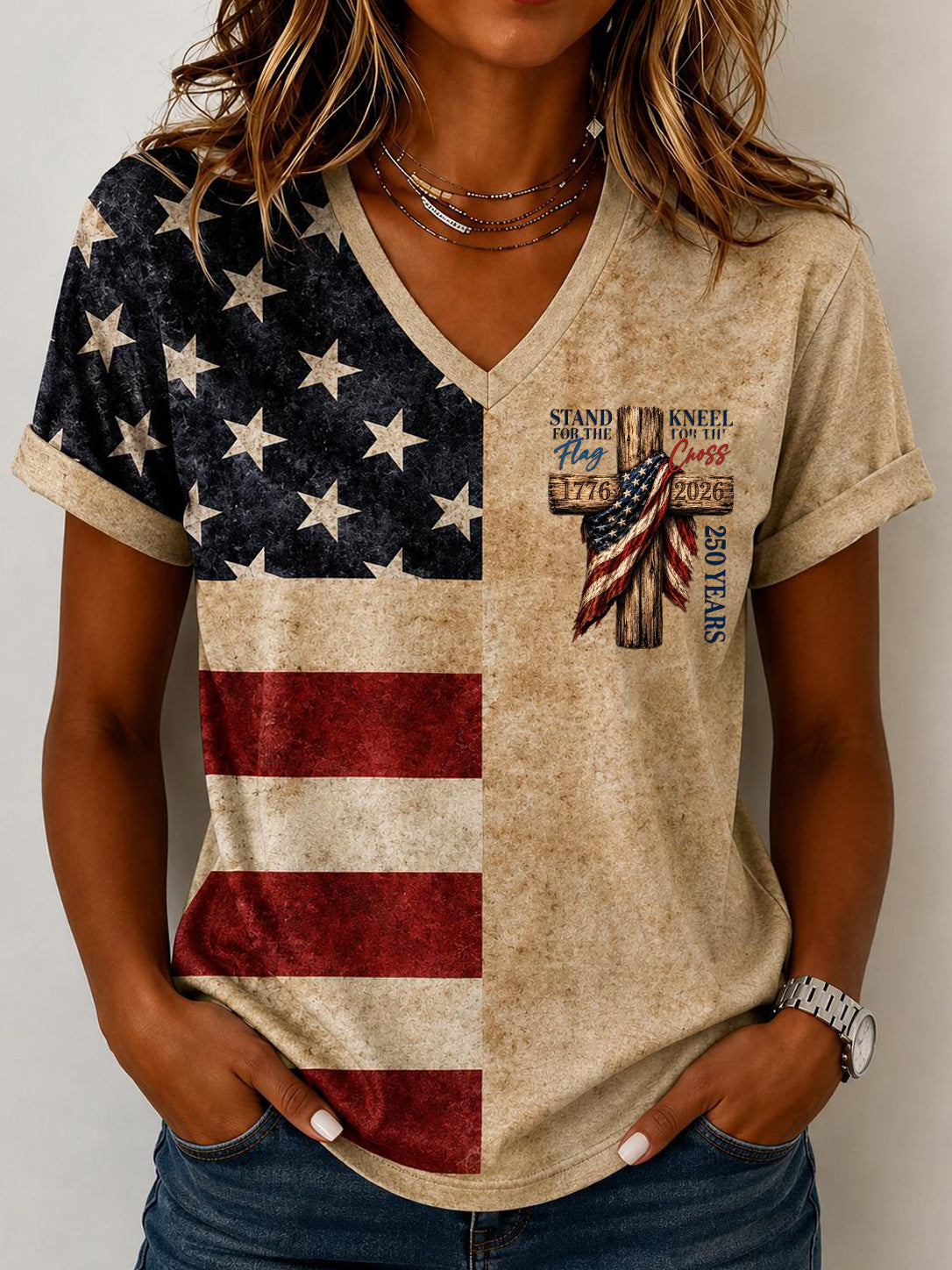 Women'S 250Th Anniversary Patriotic Printed Casual T-Shirt