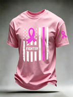 Men'S US Flag Breast Cancer Print T-Shirt