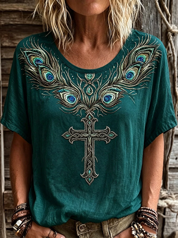 Women'S Retro Faith Cotton And Hemp T-Shirt