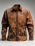 Men'S Western Style Ethnic Print  Pattern Long Sleeved Shirt