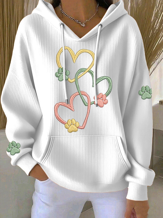 Women'S Dog Paw Print Hooded Sweatshirt