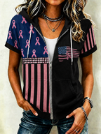 Women'S Casual Breast Cancer Awareness Promotion Prevention Printed Short Sleeved Hoodie