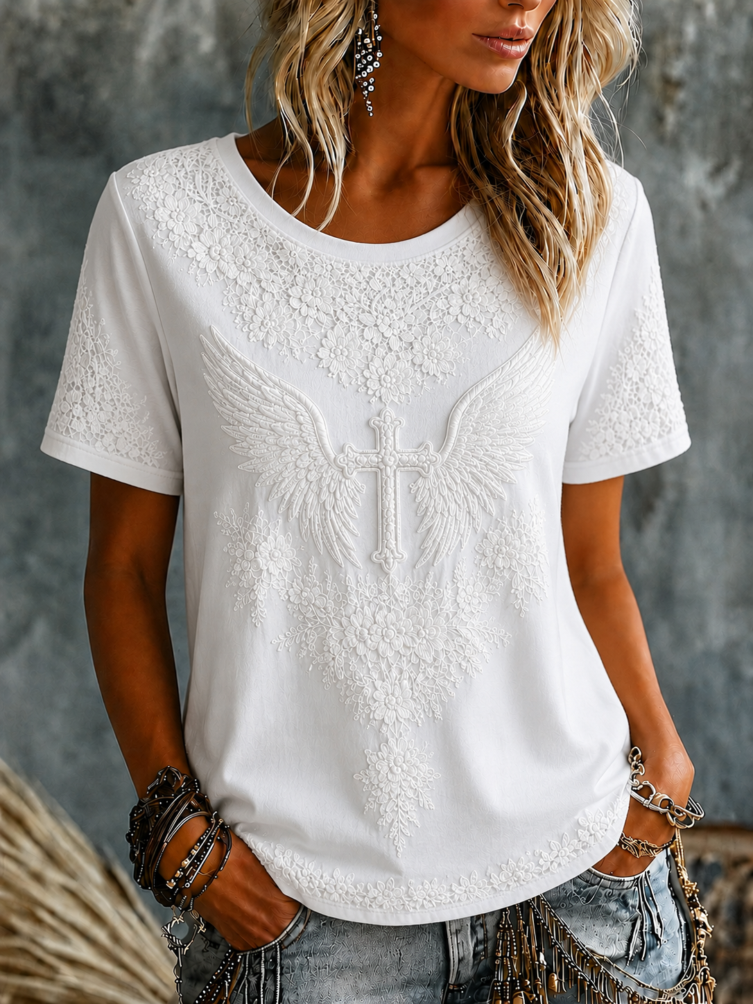 Women'S Plant And Flower Faith Art Printed Casual T-Shirt