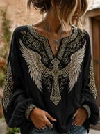 Women'S Gothic Cross Angel Wings Casual Top