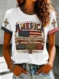 Women'S Retro American Flag Combined With Faith Printed T-Shirt