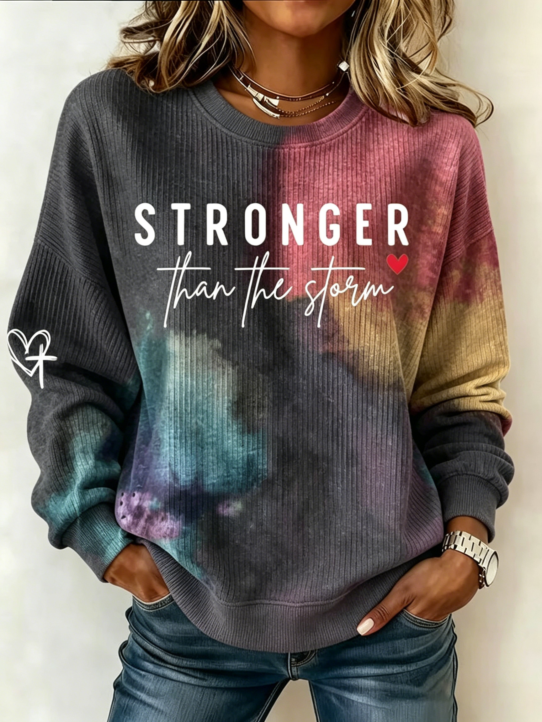 Ladies' Casual Faith Floral Print Round Neck Long Sleeved Knitted Sweatshirt