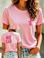 Pink Series Disease Health Awareness Public Welfare Printed Round Neck T-Shirt
