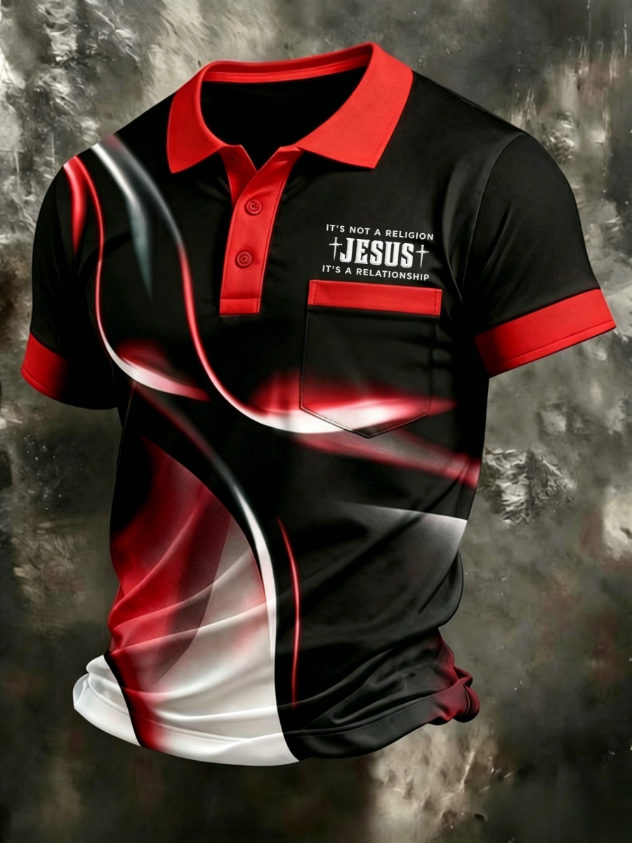 Men's Christian Cross Pocket Printed Polo Shirt