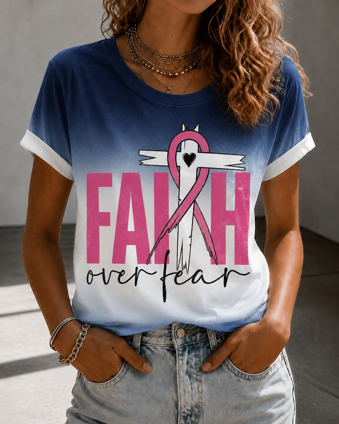 Women'S Belief In Breast Cancer Publicity Print Short Sleeve T-Shirt