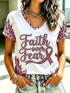 Women's Faith Pink Ribbon Print Printed T-shirt