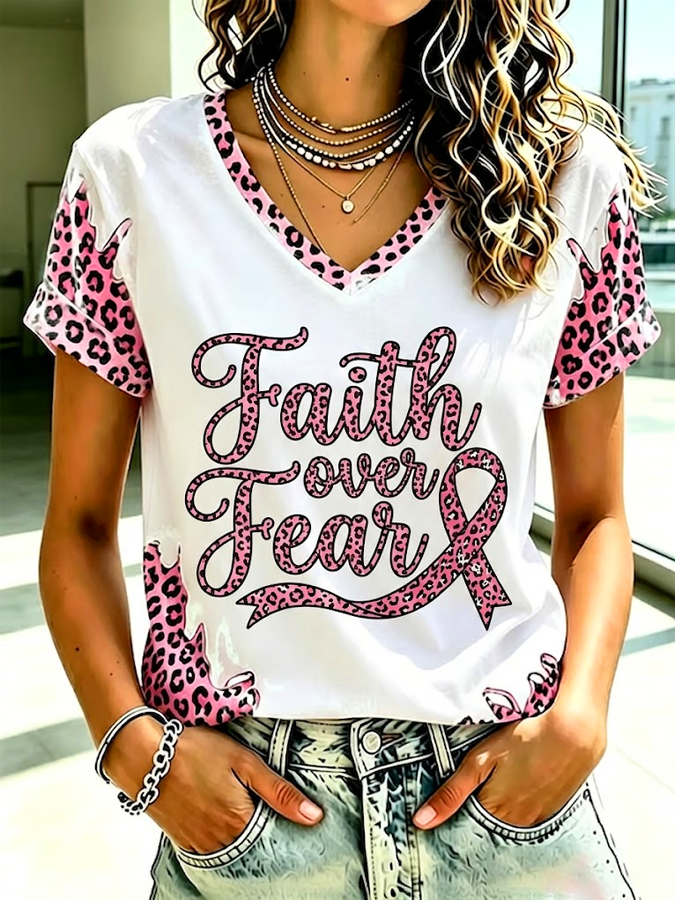Women's Faith Pink Ribbon Print Printed T-shirt