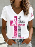 Women'S Faith And Breast Cancer Promotion Printed Short Sleeved T-Shirt