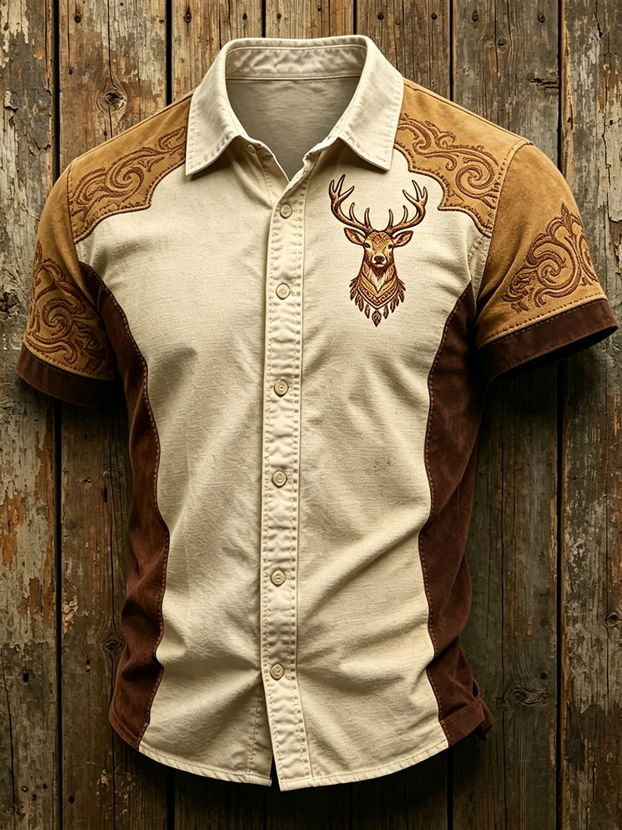 Western Ethnic Pattern Printed Lapel Top