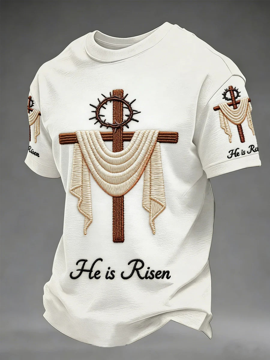 Men's He Is Risen Easter Jesus Christian Cross Print Casual T Shirt
