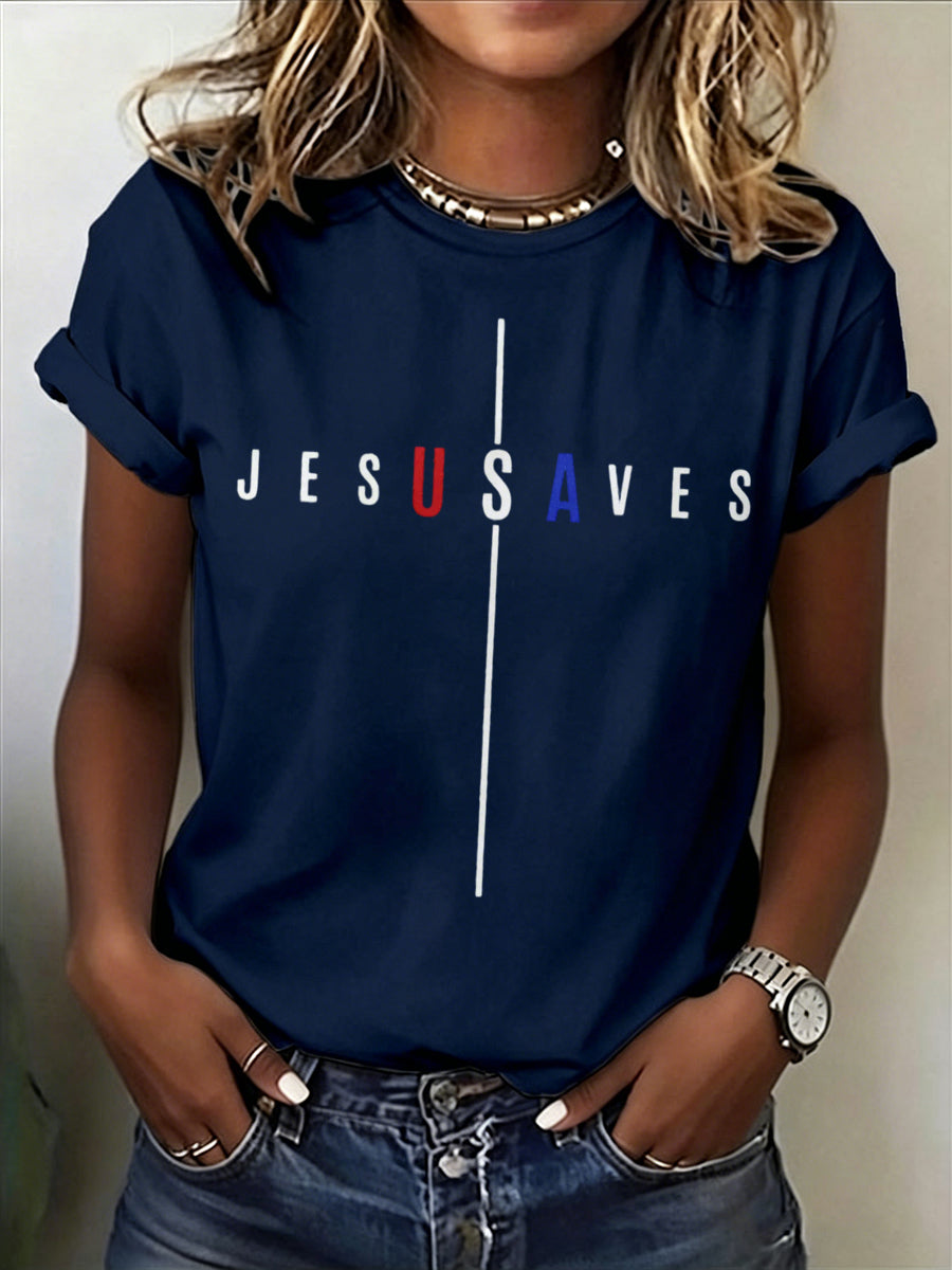 Women'S Jesus Saves Printed Casual T-Shirt