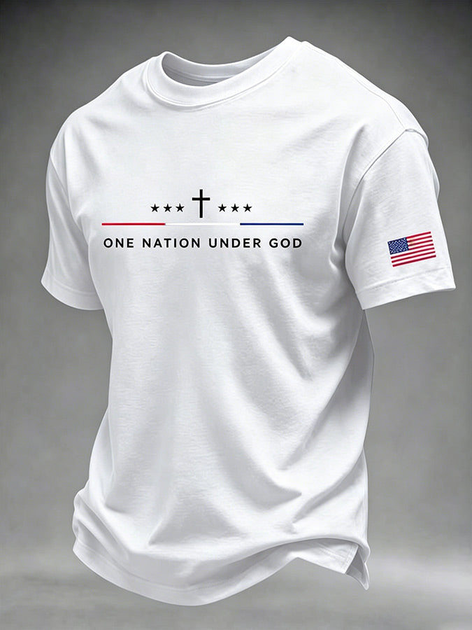 Men's One Nation Under God Cross 250 Years American Flag Sleeve Print Crew Neck Tee