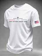 Men's One Nation Under God Cross 250 Years American Flag Sleeve Print Crew Neck Tee