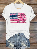 Women's breast cancer US flag T-shirt