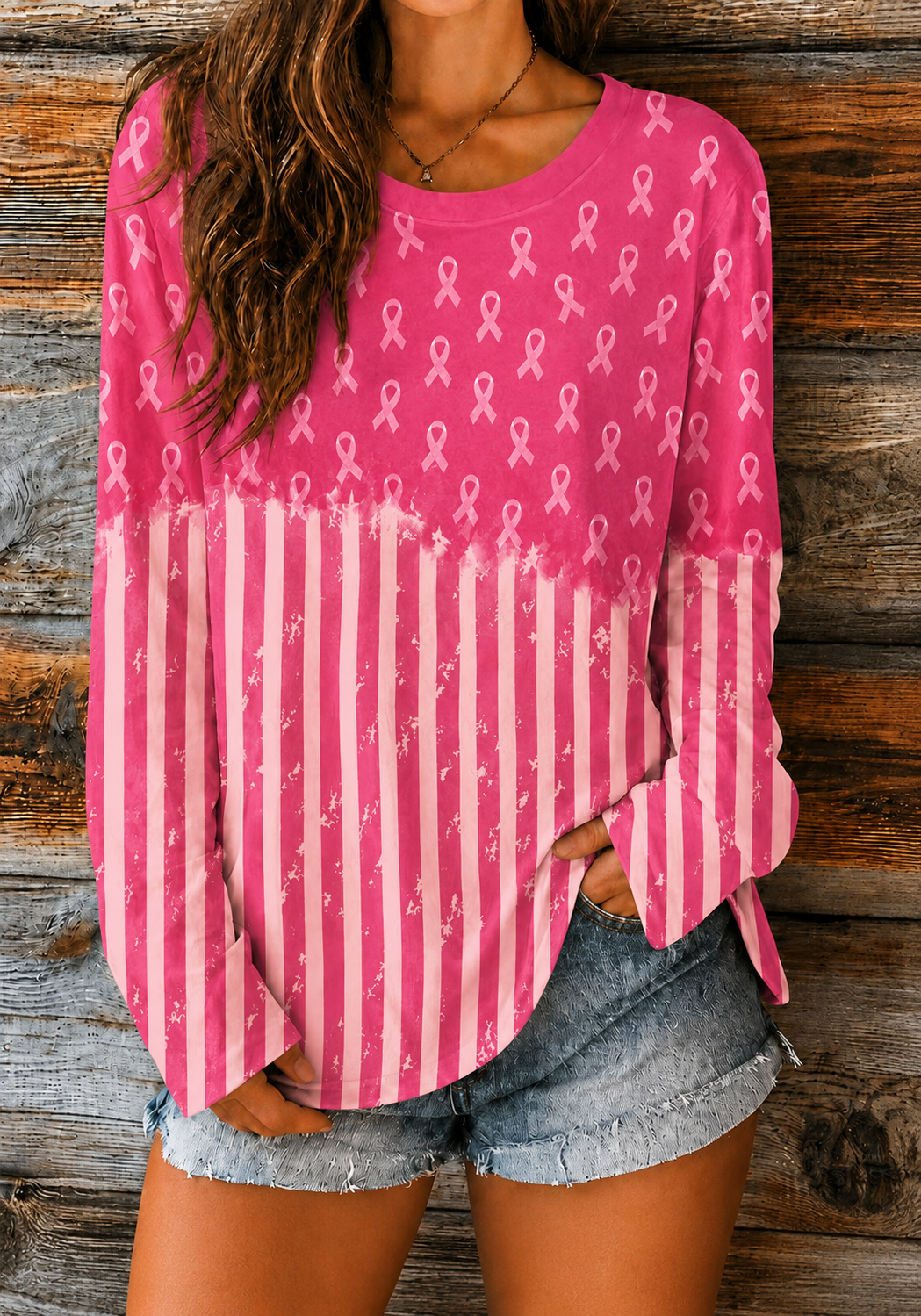 Women'S Pink Breast Cancer Awareness Long Sleeve T-Shirt