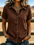 Women'S Retro Western-Style Print Short-Sleeved Shirt