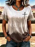 Women's Retro Gradient Cross T-shirt