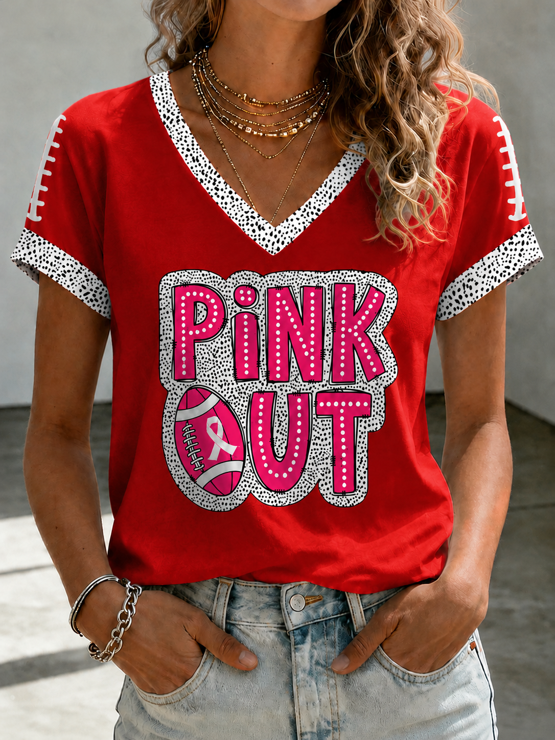 Women'S Breast Cancer Promotional Print Short Sleeved T-Shirt