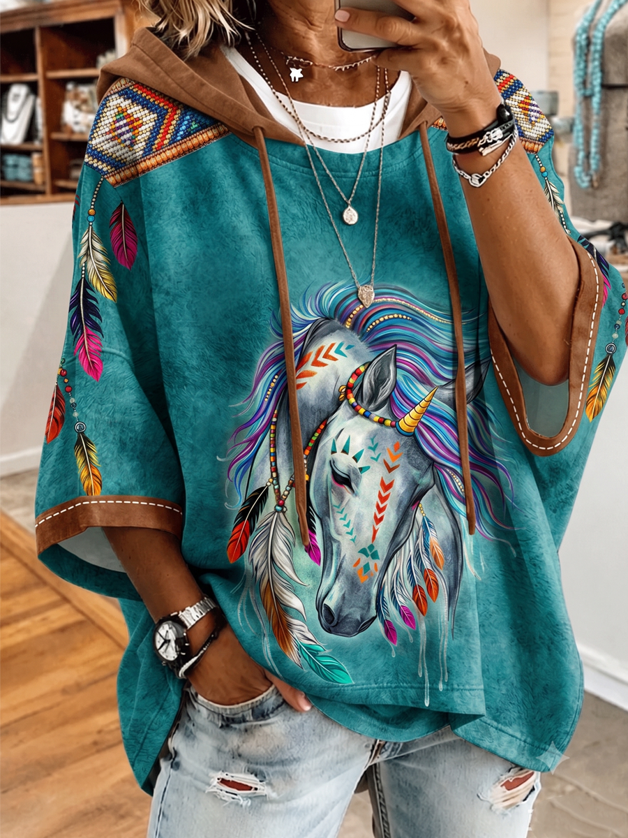 Women'S Retro Western Casual Printed Hoodie