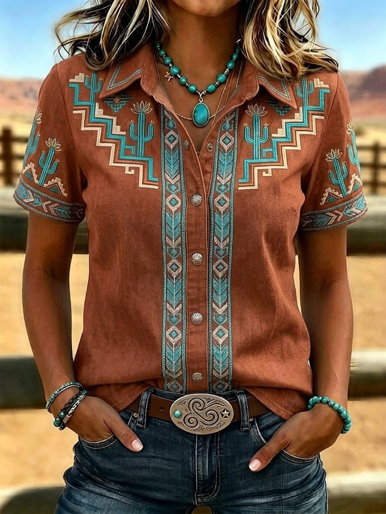 Women's Retro Ethnic Art Printed Shirt