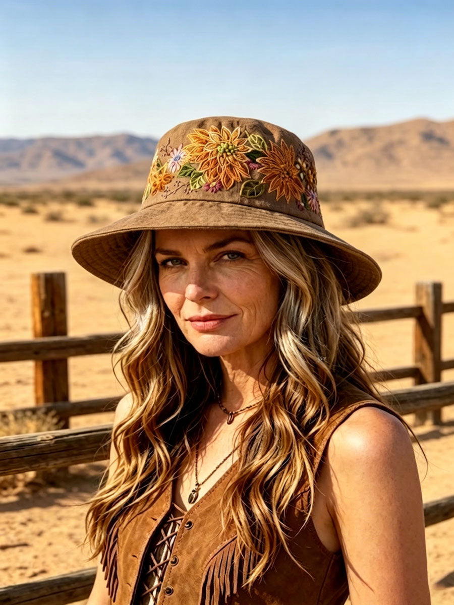 Floral Embroidery Print Vintage Fisherman Hat