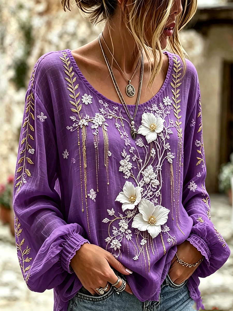 Women'S Casual Plant Flower Art Pattern Printed Top