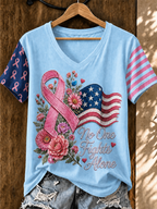 Women'S Flag Breast Cancer Awareness Print Short Sleeve T-Shirt