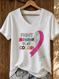 Women'S Cancer Awareness Main Pattern Printed V-Neck T-Shirt
