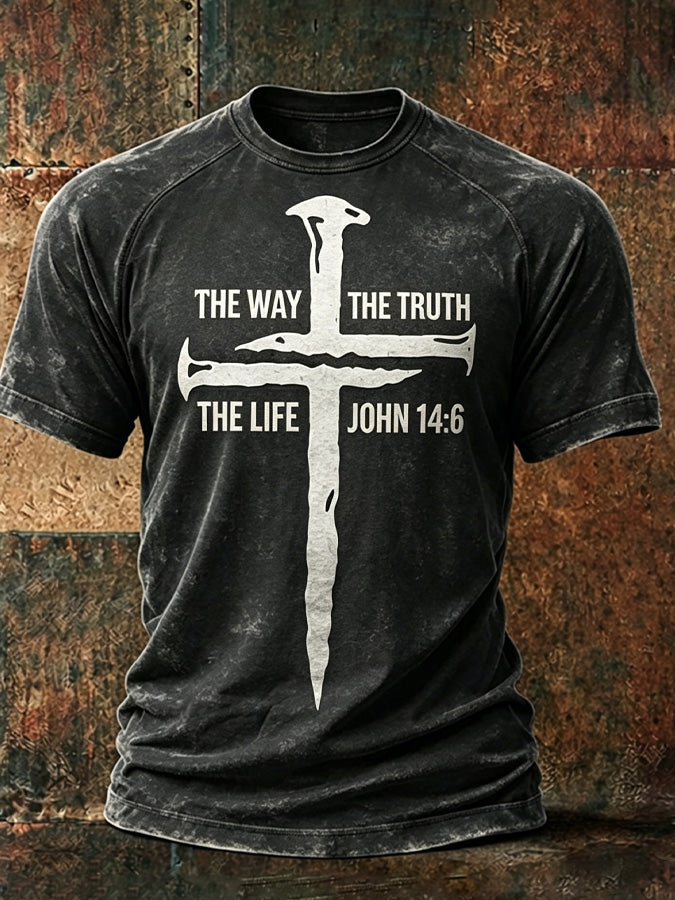 Men'S Casual Faith Cross Flag Print Round Neck Raglan Sleeve T-Shirt