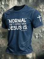 Religious Belief Cross Washed Retro Printed Round Neck T-Shirt