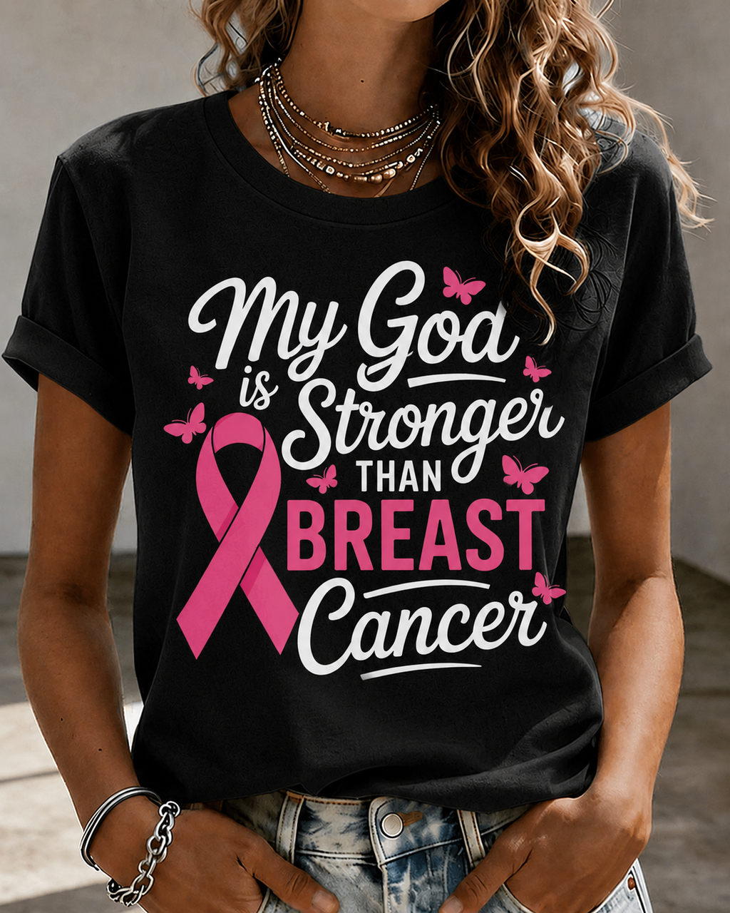 Women'S Belief In Breast Cancer Publicity Print Short Sleeve T-Shirt