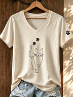 Women'S Cat Printed V-Neck T-Shirt