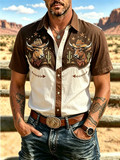 Men'S Western Retro Embroidered Short Sleeved Shirt