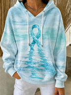 Women'S Breast Cancer Awareness Print Long Sleeve Hooded Sweatshirt
